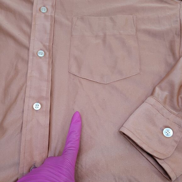 VTG 70s Munleigh Shirtmakers Qiana Nylon Button Shirt S/M 19x30 USA Salmon Pink - Picture 2 of 11